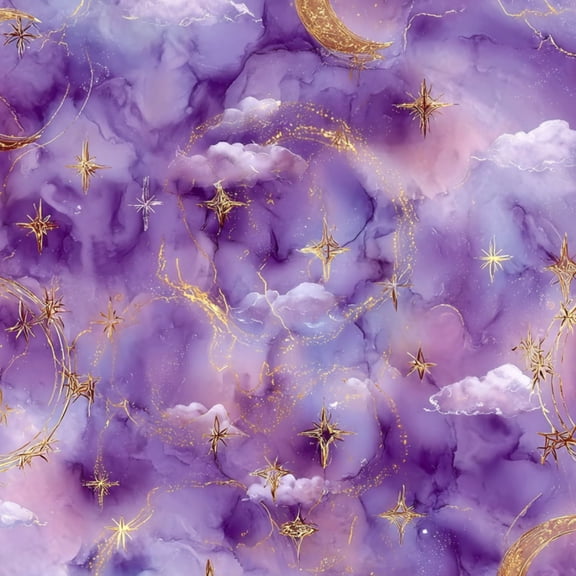 Peel and Stick Wallpaper Purple Dreamy Sky Golden Moons Stars Abstract Art Wall Mural 17.7in x 9.8ft Self Adhesive Removable Wall Paper Renter Friendly Wallpaper for Nursery Bedroom Cabinets