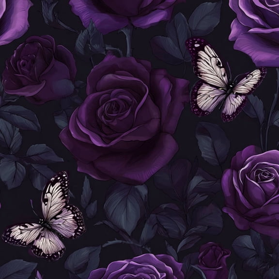Peel and Stick Wallpaper Purple Roses Butterflies Dark Wall Mural 17.7in x 9.8ft Self Adhesive Removable Wall Paper Renter Friendly Wallpaper for Nursery Bedroom Cabinets