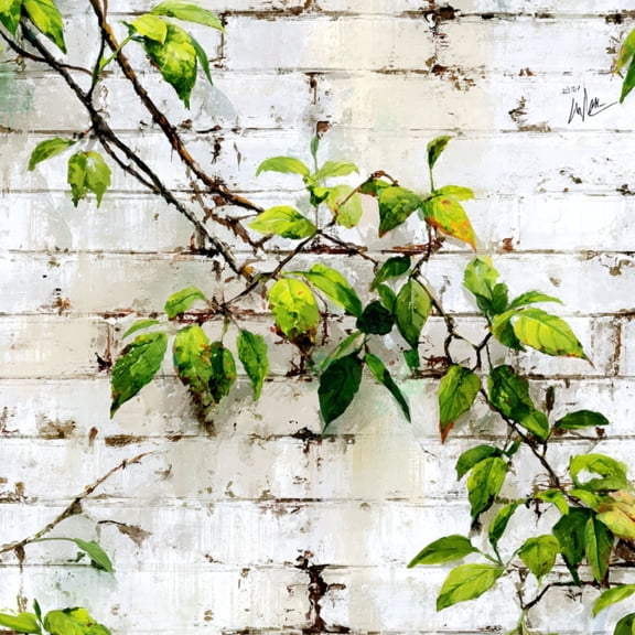 Peel and Stick Wallpaper Realistic Green Foliage Cracked Whitewashed Bricks Wall Mural 17.7in x 9.8ft Self Adhesive Removable Wall Paper Renter Friendly Wallpaper for Bedroom Cabinets