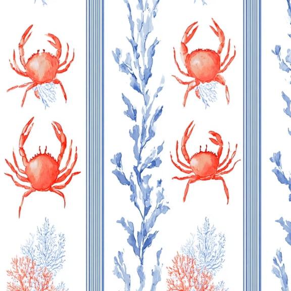Peel and Stick Wallpaper Red Crabs Coral Blue Stripes coastal underwater Wall Mural 17.7in x 9.8ft Self Adhesive Removable Wall Paper Renter Friendly Wallpaper for Women Girl Bedroom Nursery