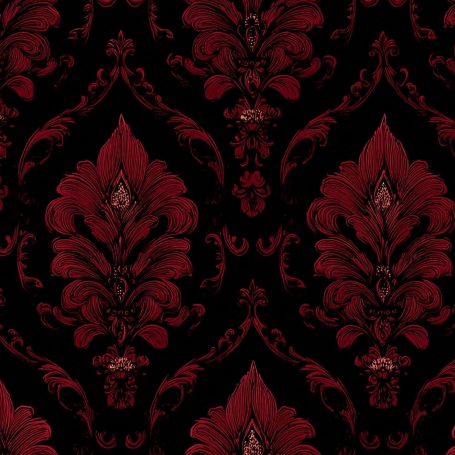Peel and Stick Wallpaper Red Damask Floral Black Ornate Baroque Motifs Wall Mural 17.7in x 9.8ft Self Adhesive Removable Wall Paper Renter Friendly Wallpaper for Nursery Bedroom Cabinets