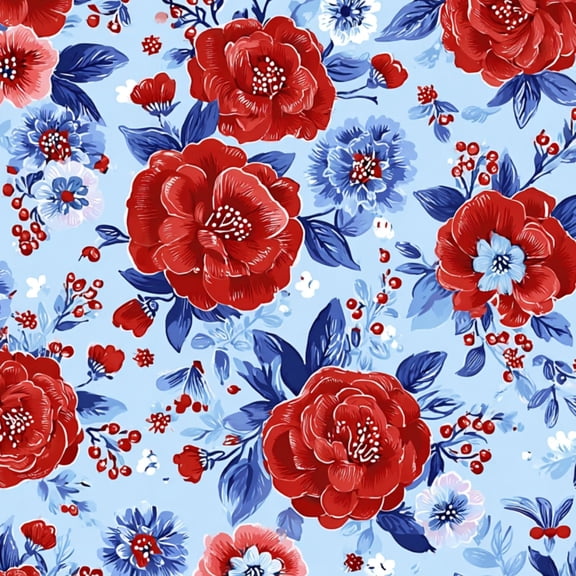 Peel and Stick Wallpaper Red Floral Blue Leaves Light Blue Seamless Botanical Wall Mural 17.7in x 9.8ft Self Adhesive Removable Wall Paper Renter Friendly Wallpaper for Nursery Bedroom Cabinets