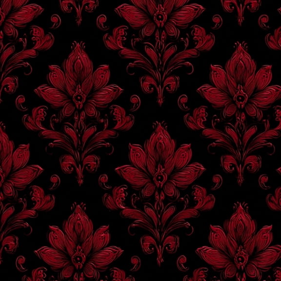 Peel and Stick Wallpaper Red Floral Damask Black Ornate Symmetrical Botanical Wall Mural 17.7in x 9.8ft Self Adhesive Removable Wall Paper Renter Friendly Wallpaper for Nursery Bedroom Cabinets