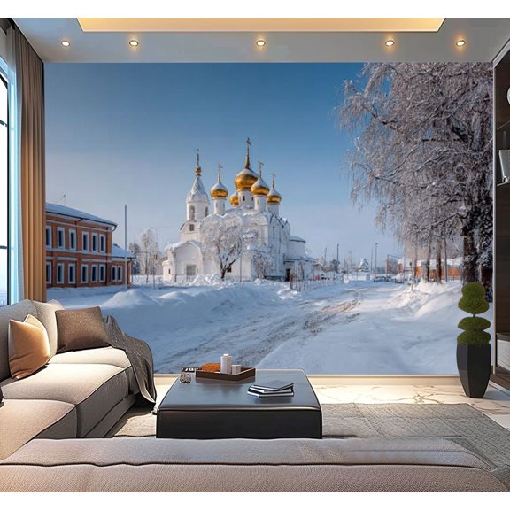 Peel and Stick Wallpaper Resurrection Cathedral Resurrection male monastery ancient town Uglich Modern Art Wall Mural Decor Self Adhesive and Removable 100in x 144in