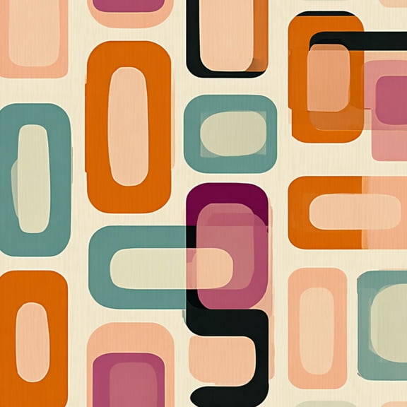 Peel and Stick Wallpaper Retro Geometric Abstract Rounded Rectangles Orange Teal Wall Mural 23.6in x 9.8ft Self Adhesive Removable Wall Paper Renter Friendly Wallpaper for Nursery Bedroom Cabinets