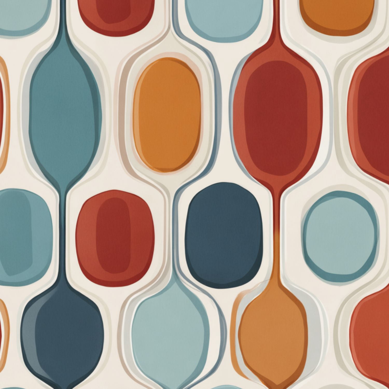 Peel and Stick Wallpaper Retro Geometric Mid Century Modern Oval Shapes Blue Red Orange 24in x 118in Contact Paper Removable Self Adhesive Wall Mural Wall Decor for Bedroom Kitchen Cabinets