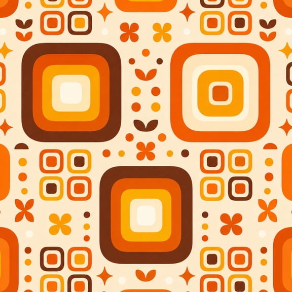 Peel and Stick Wallpaper Retro Orange Brown Square Geometric Shapes 24in x 118in Contact Paper Removable Self Adhesive Wall Mural Wall Decor for Bedroom Kitchen Cabinets