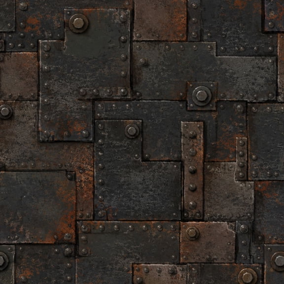 Peel and Stick Wallpaper Riveted Metal Plates Rusted Industrial steampunk vintage Wall Mural 17.7in x 9.8ft Self Adhesive Removable Wall Paper for Nursery Bedroom Cabinets