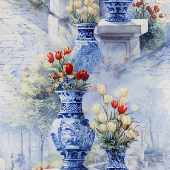 Peel and Stick Wallpaper Romantic Cottagecore Tulip Path Scene Soft Golden Light Wall Mural 23.6in x 9.8ft Self Adhesive Removable Wall Paper Renter Friendly Wallpaper for Bedroom Cabinets