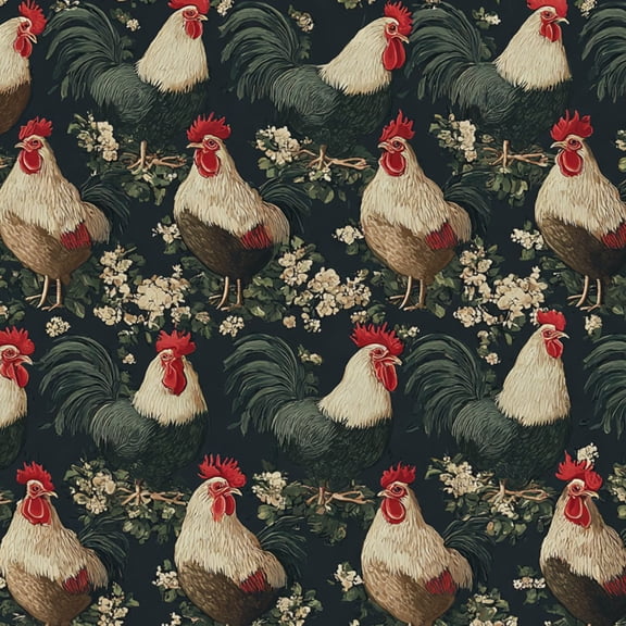 Peel and Stick Wallpaper Rooster Hen Floral Seamless Vintage Farmhouse Chicken Wall Mural 23.6in x 9.8ft Self Adhesive Removable Wall Paper Renter Friendly Wallpaper for Nursery Bedroom Cabinets