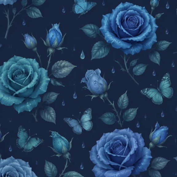 Peel and Stick Wallpaper Rose Teal Rose Painting Turquoise Blue Flower Kitchen Wall Mural 17.7in x 9.8ft Self Adhesive Removable Wall Paper Renter Friendly Wallpaper for Nursery Bedroom Cabinets