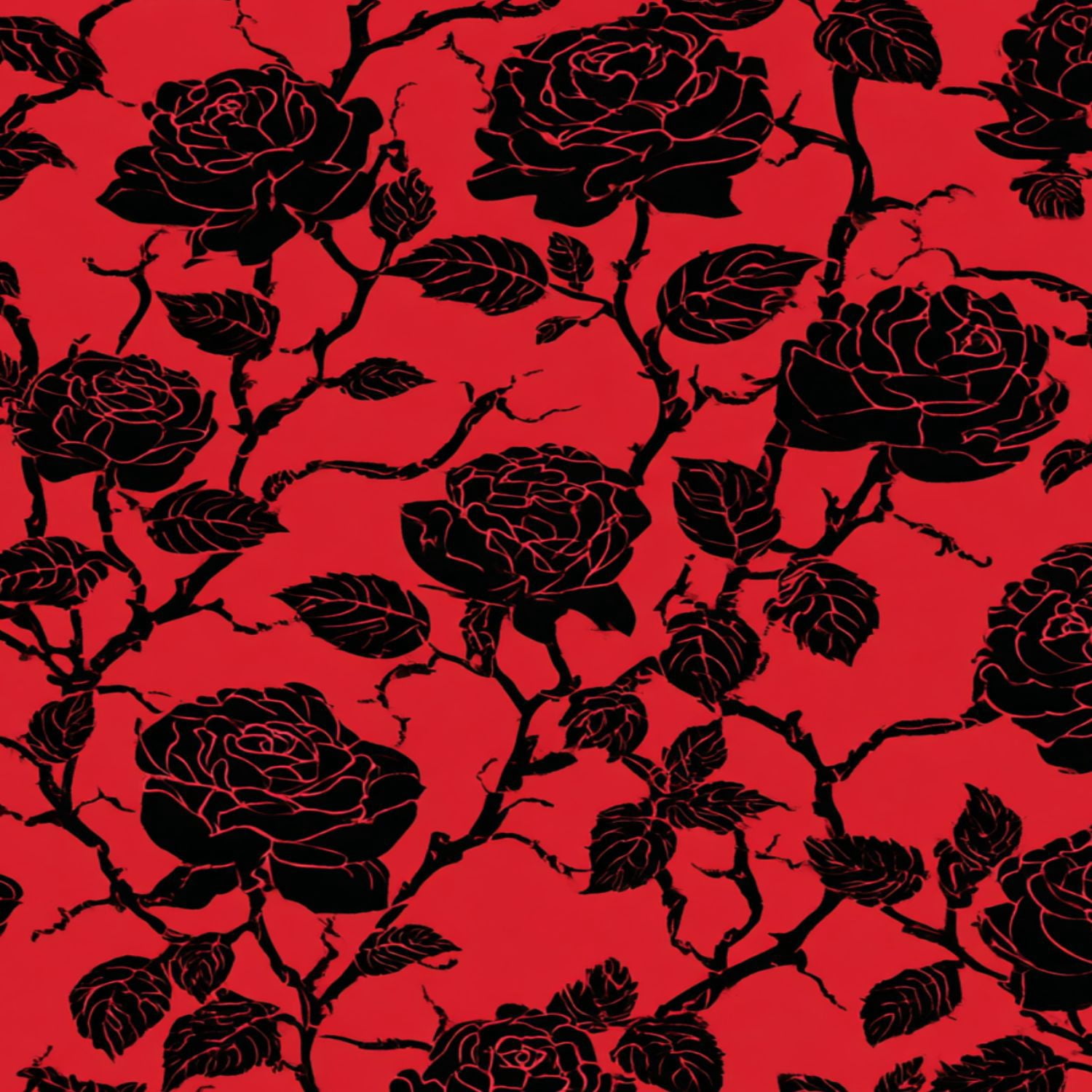 Peel and Stick Wallpaper Roses Floral Black Rose Silhouettes Red Wall Mural 17.7in x 9.8ft Self Adhesive Removable Wall Paper Renter Friendly Wallpaper for Nursery Bedroom Cabinets