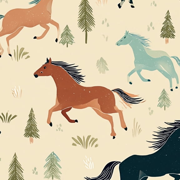 Peel and Stick Wallpaper Running Horses Trees Pastel Colors Botanical Western Wall Mural 17.7in x 9.8ft Self Adhesive Removable Wall Paper Renter Friendly Wallpaper for Nursery Bedroom Cabinets