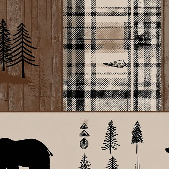 Peel and Stick Wallpaper Rustic Forest Bear Tree Silhouette Plaid Geometric Wall Mural 17.7in x 9.8ft Self Adhesive Removable Wall Paper Renter Friendly Wallpaper for Nursery Bedroom Cabinets