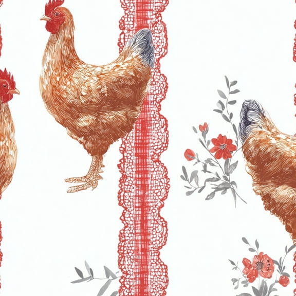 Peel and Stick Wallpaper Rustic Hen Floral Lace Red Gray Tones Wall Mural 23.6in x 9.8ft Self Adhesive Removable Wall Paper Renter Friendly Wallpaper for Bedroom Shlef Cabinet Décor