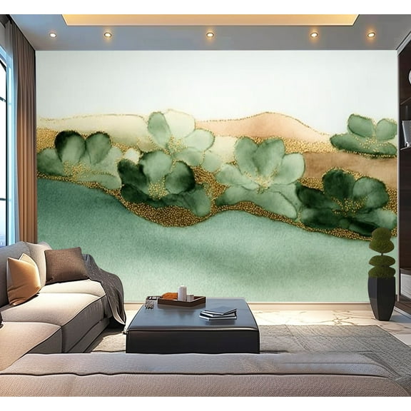 Peel and Stick Wallpaper Sage Green Abstract Green Minimalist Modern Beige Gold Green Green Modern Art Wall Mural Decor Self Adhesive and Removable 100in x 144in