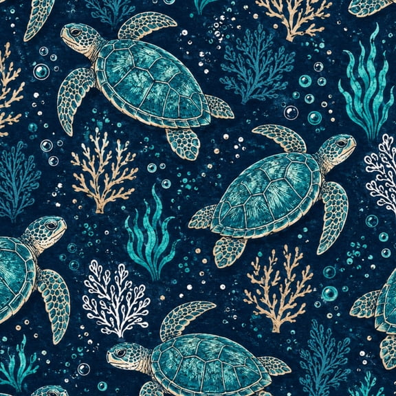 Peel and Stick Wallpaper Sea Turtle Coral Oceanic Elements Dark Wall Mural 23.6in x 9.8ft Self Adhesive Removable Wall Paper Renter Friendly Wallpaper for Bedroom Living Room Cabinets