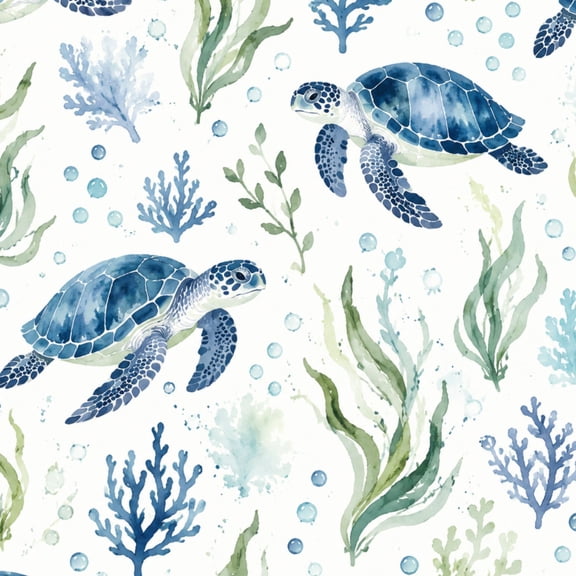 Peel and Stick Wallpaper Sea Turtles Blue Ocean Botanical Watercolor Seamless Marine Plants 17.7in x 118in Contact Paper Removable Self Adhesive Wall Mural Wall Decor for Bedroom Kitchen Cabinets
