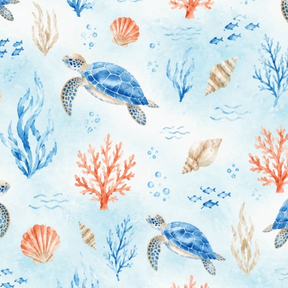 Peel and Stick Wallpaper Sea Turtles Coral Shells Watercolor Style Wall Mural 23.6in x 9.8ft Self Adhesive Removable Wall Paper Renter Friendly Wallpaper for Nursery Bedroom Cabinets