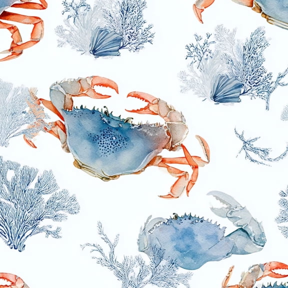 Peel and Stick Wallpaper Sea blue crabs corals watercolor painted nautical style 17.7in x 118in Contact Paper Removable Self Adhesive Wall Mural Wall Decor for Bedroom Kitchen Cabinets