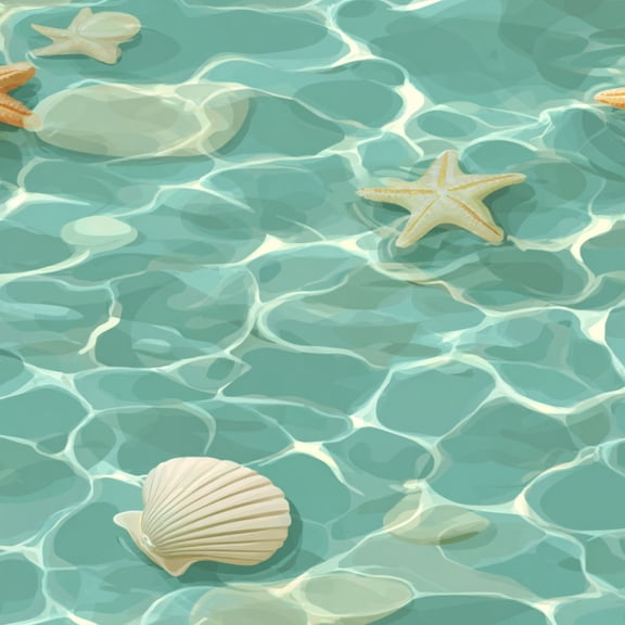 Peel and Stick Wallpaper Seafoam Blue Water Shell Starfish Seashell Clear Water Ripples 24in x 118in Contact Paper Removable Self Adhesive Wall Mural Wall Decor for Bedroom Kitchen Cabinets