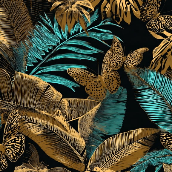 Peel and Stick Wallpaper Seamless Blue green Tropical banana leaves gold exotic palm 17.7in x 118in Contact Paper Removable Self Adhesive Wall Mural Wall Decor for Bedroom Kitchen Cabinets