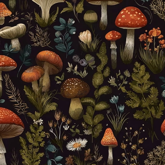 Peel and Stick Wallpaper Seamless Botanical Mushrooms Forest Plants Dark Wall Mural 23.6in x 9.8ft Self Adhesive Removable Wall Paper Renter Friendly Wallpaper for Nursery Bedroom Cabinets