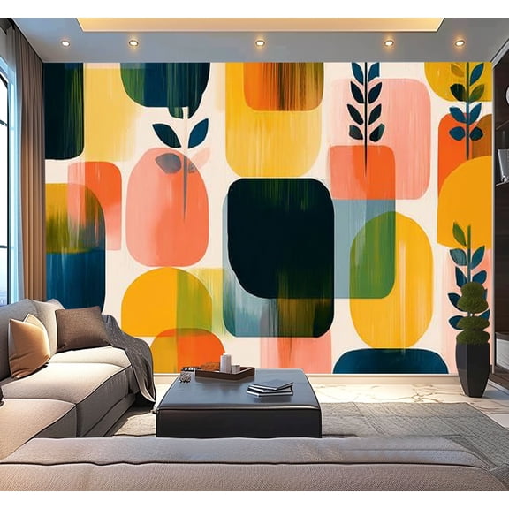 Peel and Stick Wallpaper Seamless Bright Shapes Geometric Shapes Bold Colors Pink Circles Modern Art Wall Mural Decor Self Adhesive and Removable 100in x 144in