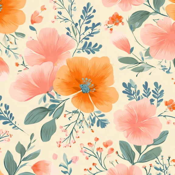 Peel and Stick Wallpaper Seamless Floral Orange Pink Flowers Cream 24in x 118in Contact Paper Removable Self Adhesive Wall Mural Wall Decor for Bedroom Kitchen Cabinets