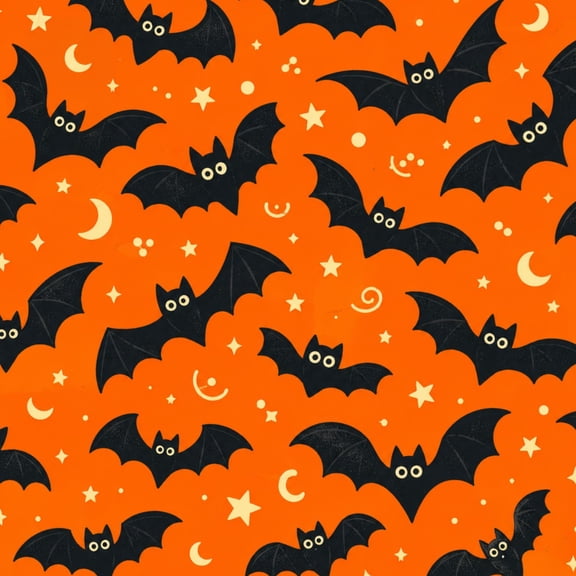 Peel and Stick Wallpaper Seamless Halloween Black Bats Orange 17.7in x 118in Contact Paper Removable Self Adhesive Wall Mural Wall Decor for Bedroom Kitchen Cabinets
