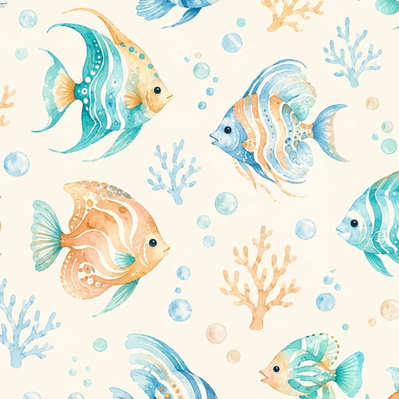 Peel and Stick Wallpaper Seamless Hand Drawn Blue Striped Tropical Fish Water Bubbles 24in x 118in Contact Paper Removable Self Adhesive Wall Mural Wall Decor for Bedroom Kitchen Cabinets