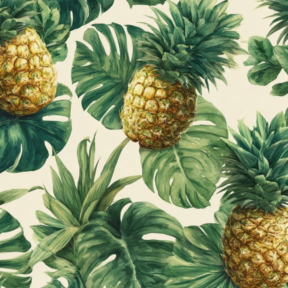 Peel and Stick Wallpaper Seamless Tropical Pineapple Green Monstera Leaves Cream 17.7in x 118in Contact Paper Removable Self Adhesive Wall Mural Wall Decor for Bedroom Kitchen Cabinets