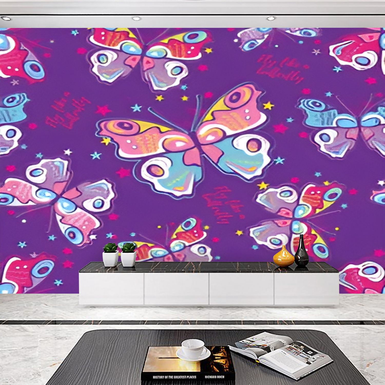 Peel and Stick Wallpaper Seamless bright pattern butterflies Paints ...