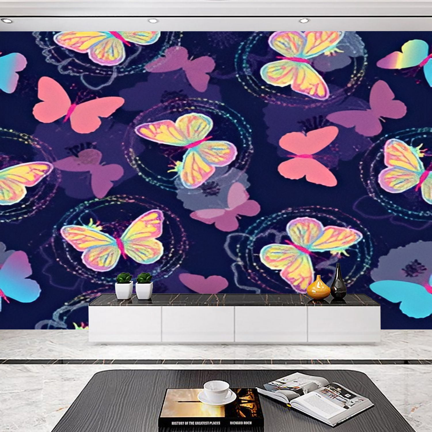 Peel and Stick Wallpaper Seamless bright pattern butterflies Paints ...