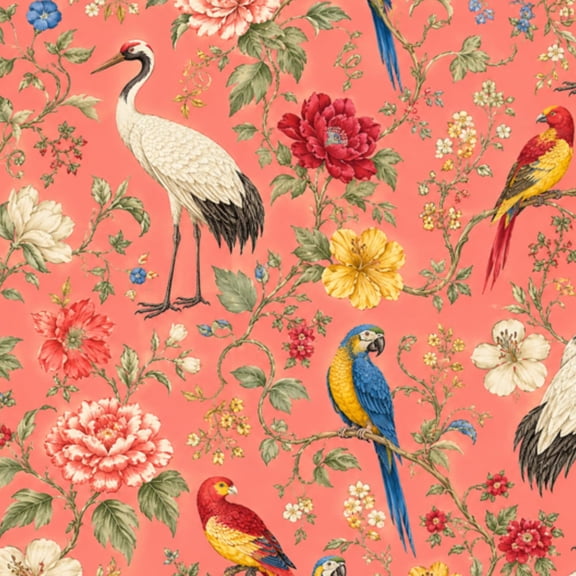 Peel and Stick Wallpaper Seamless chinoiserie style peonies birds interior print 24in x 118in Contact Paper Removable Self Adhesive Wall Mural Wall Decor for Bedroom Kitchen Cabinets