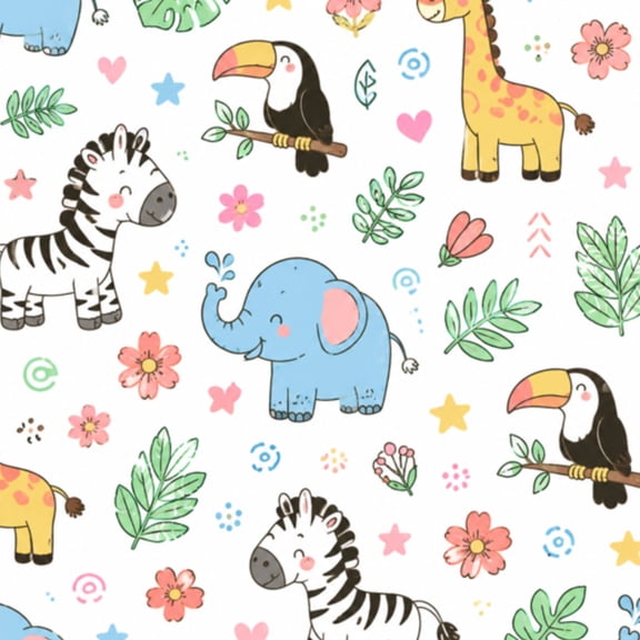 Peel and Stick Wallpaper Seamless doodle jungle animals elephant lion zebra crocodile giraffe 17.7in x 118in Contact Paper Removable Self Adhesive Wall Mural Wall Decor for Bedroom Kitchen Cabinets