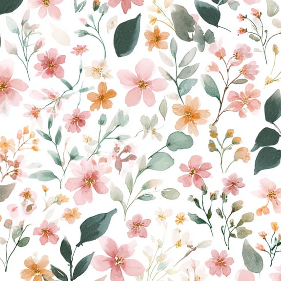 Peel and Stick Wallpaper Seamless floral watercolor flowers Repeat fabric print texture 17.7in x 118in Contact Paper Removable Self Adhesive Wall Mural Wall Decor for Bedroom Kitchen Cabinets