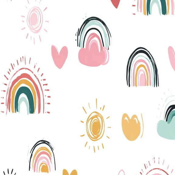 Peel and Stick Wallpaper Seamless hand drawn rainbows 24in x 118in Contact Paper Removable Self Adhesive Wall Mural Wall Decor for Bedroom Kitchen Cabinets