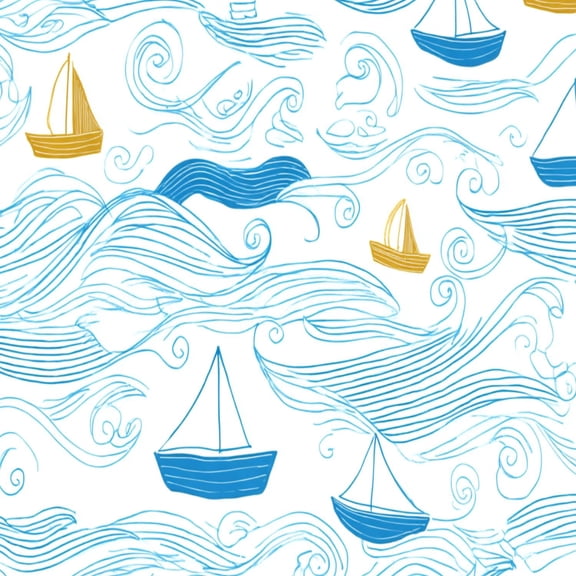 Peel and Stick Wallpaper Seamless ocean surf wave ships blue sailboat Cute Wall Mural 23.6in x 9.8ft Self Adhesive Removable Wall Paper Renter Friendly Wallpaper for Nursery Bedroom Cabinets