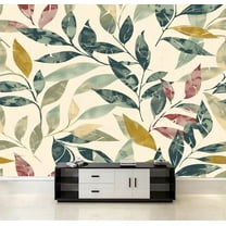 Peel and Stick Wallpaper Seamless pattern leaves textured green olive green leaves half white Canvas Texture Removable Wall Murals Large Wall Stickers for Living Room Bedroom Home Decoration