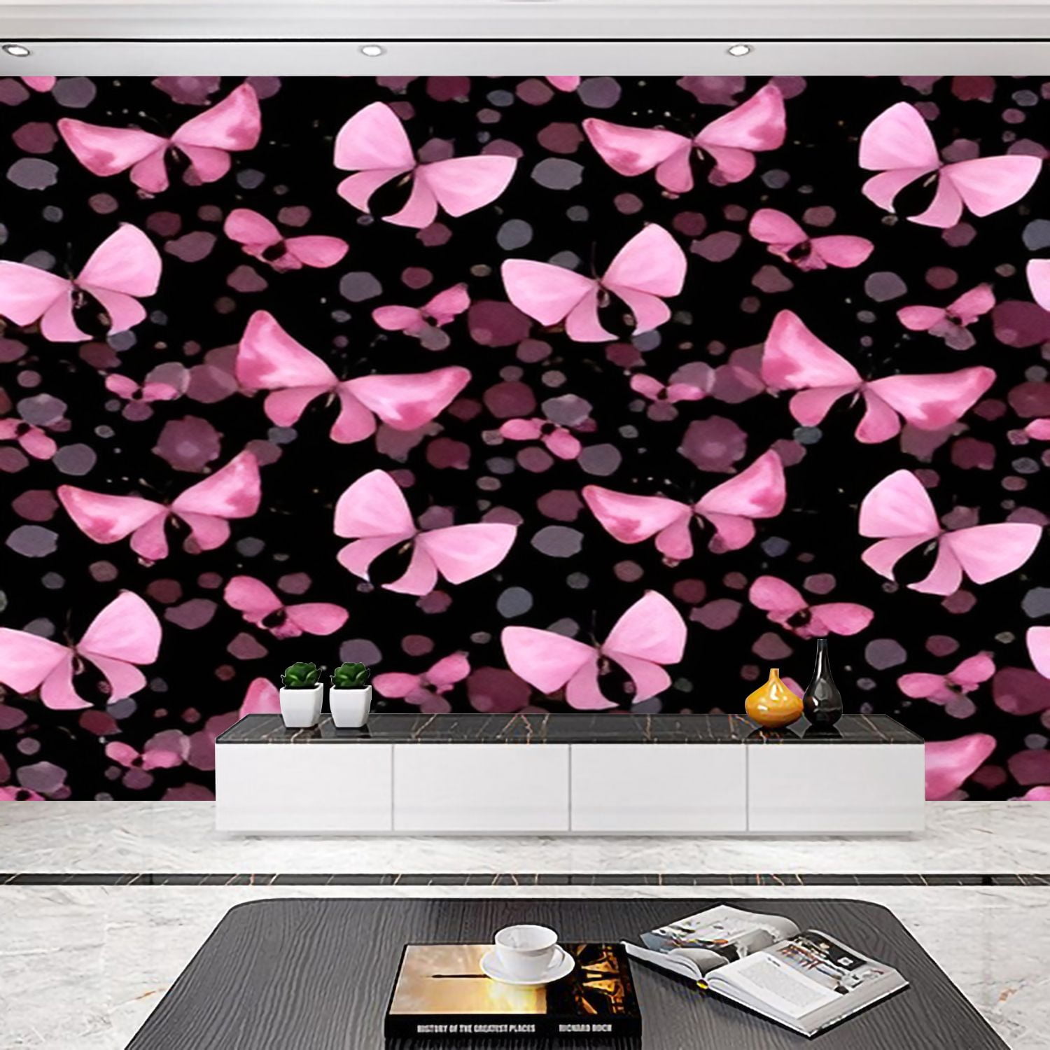 Peel and Stick Wallpaper Seamless pattern pink butterfly drops splashes ...