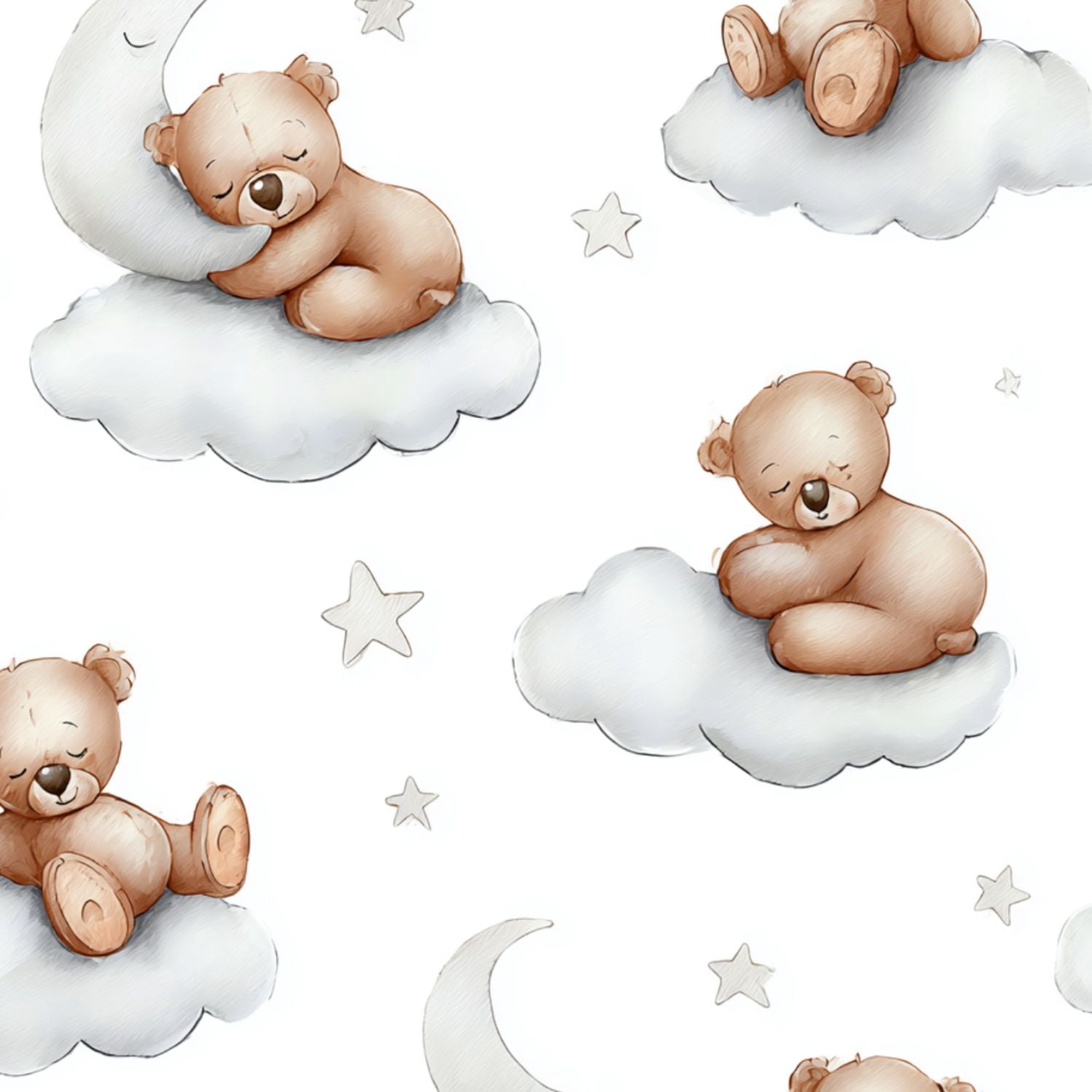Peel and Stick Wallpaper Seamless teddy bears clouds moon stars ...