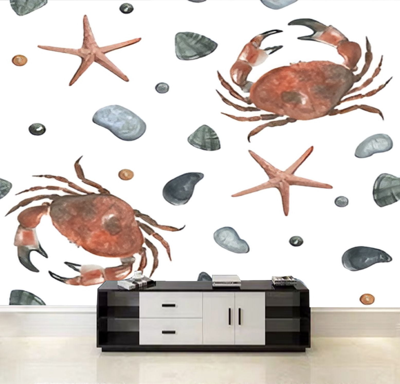 Peel and Stick Wallpaper Seamless watercolor sea pattern Hand drawn ...