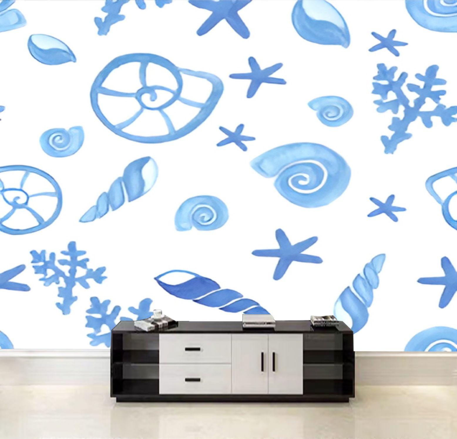 Peel and Stick Wallpaper Seamless watercolor sea pattern Hand drawn ...