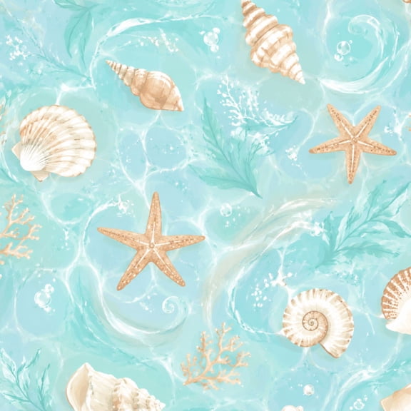 Peel and Stick Wallpaper Seashell Starfish Turquoise Ocean 17.7in x 118in Contact Paper Removable Self Adhesive Wall Mural Wall Decor for Bedroom Kitchen Cabinets