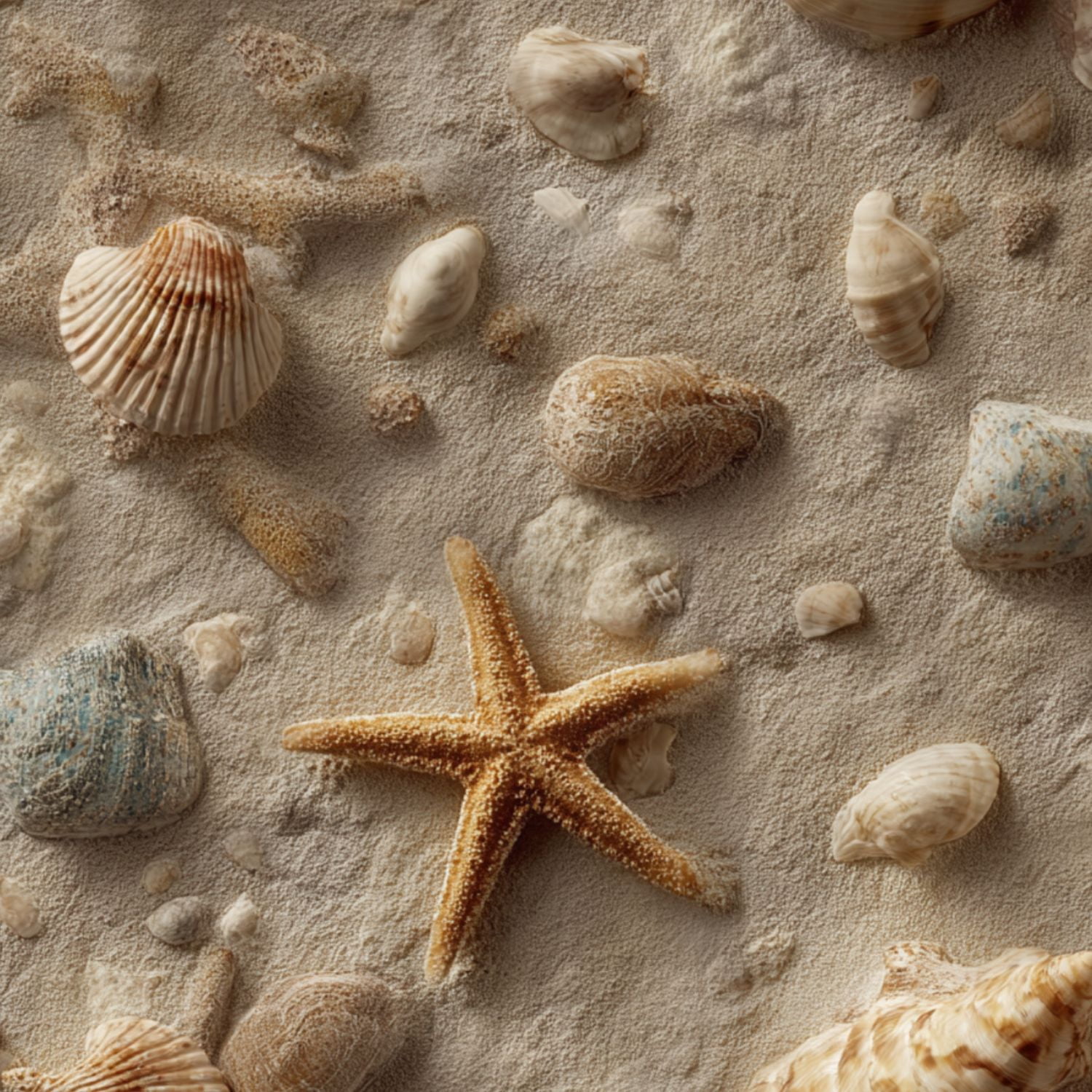 Peel and Stick Wallpaper Seashells Starfish Sandy Beach Surface coastal Wall Mural 17.7in x 9.8ft Self Adhesive Removable Wall Paper Renter Friendly Wallpaper for Bedroom Livingroom Office Studio