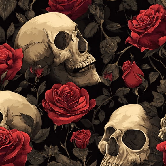 Peel and Stick Wallpaper Skulls Red Roses Floral Black Wall Mural 23.6in x 9.8ft Self Adhesive Removable Wall Paper Renter Friendly Wallpaper for Bedroom Shlef Cabinet Décor