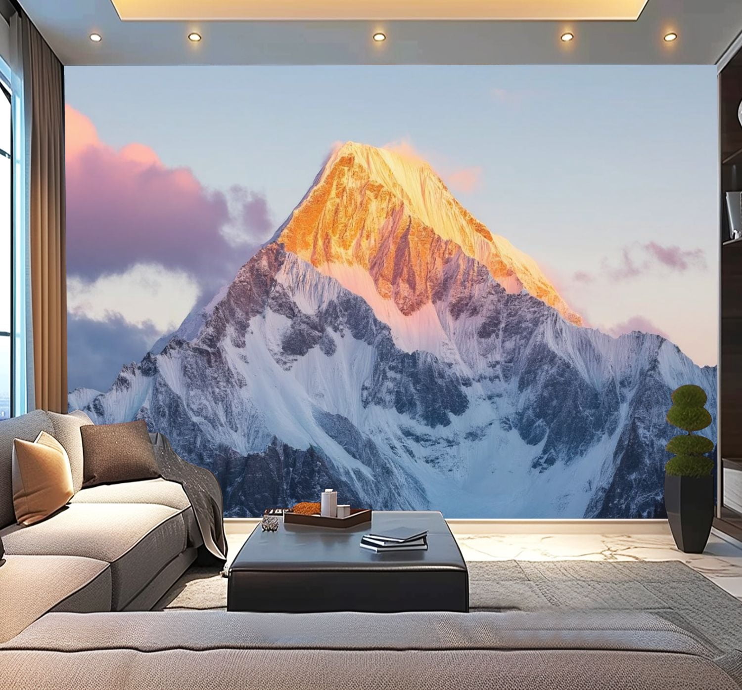 Peel and Stick Wallpaper Snow Mountain Nature Scenery Mountains Photo Snow covered Mountains Modern Art Wall Mural Decor Self Adhesive and Removable 100in x 144in