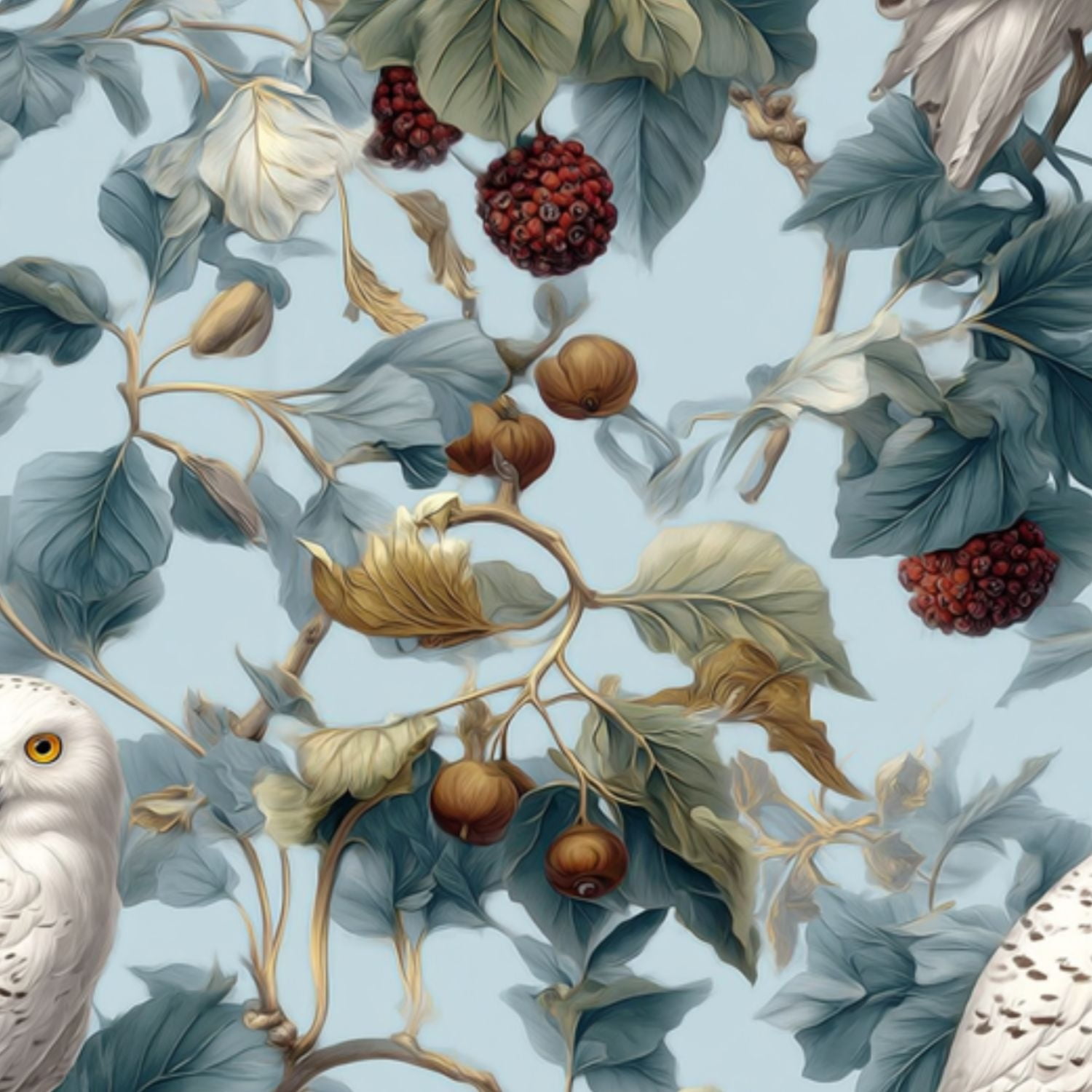 Peel and Stick Wallpaper Snowy Owl perched among foliage vibrant berries Wall Mural 17.7in x 9.8ft Self Adhesive Removable Wall Paper Renter Friendly Wallpaper for Nursery Bedroom Cabinets