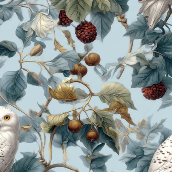 Peel and Stick Wallpaper Snowy Owl perched among foliage vibrant berries Wall Mural 17.7in x 9.8ft Self Adhesive Removable Wall Paper Renter Friendly Wallpaper for Nursery Bedroom Cabinets